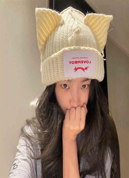 

winter homemade minority design loverboy cat ear wool couple hat cold female autumn and winter23433290354, Blue;gray