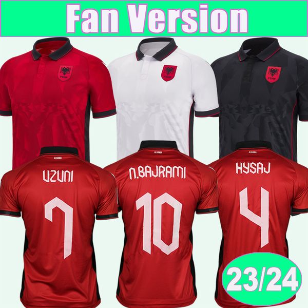 

23 24 albania national team uzuni mens soccer jerseys hysaj lenjani abrashi ramadani home red away white 3rd black football shirts uniforms, Black;yellow
