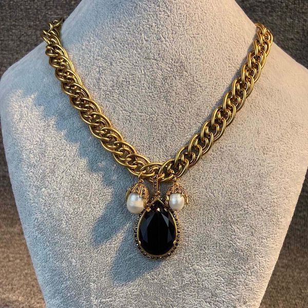 

necklaces luxury fashion decadent aesthetics pearl pendant chunky neklace unique brand vintage gold color jewelry for women punk collar, Silver