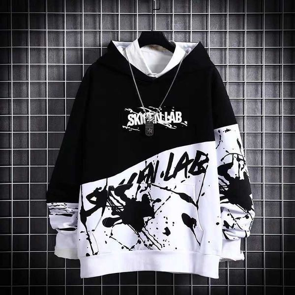 

hip hop hooded sweater men's fashion long sleeve spring and summer new loose coat fashion hoodie, Black