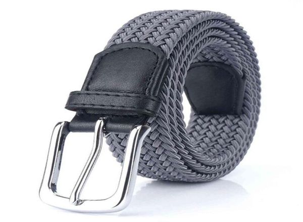 

multi color men and women leisure pin buckle woven canvas ordinary webbing ladys elastic belt9249945, Slivery;black