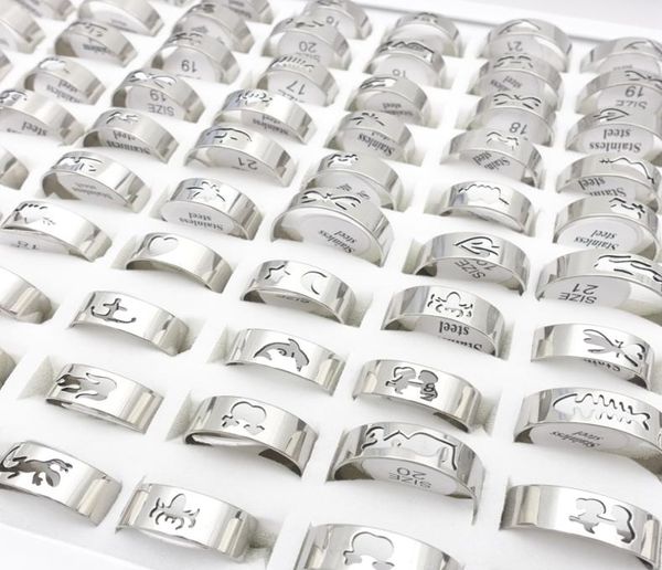 

whole 100pcs lot men039s women039s stainless steel band rings laser cut patterns polished fashion jewelry ring party fav1081718, Silver