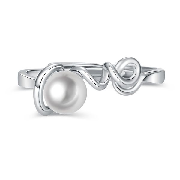 

twist silver pearl rings adjustable size female index finger rings, Golden;silver