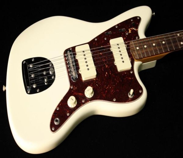 

vintage 03962 jazzmaster white jaguar electric guitar wide lollar pickups nitrocellulose lacquer paint red pearl pickguard floa1879991