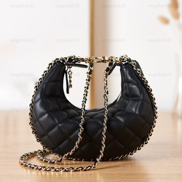 

10a retro mirror quality designers small moon bags 20cm womens matelasse handbag real leather lambskin hobo bag luxury quilted purse crossbo