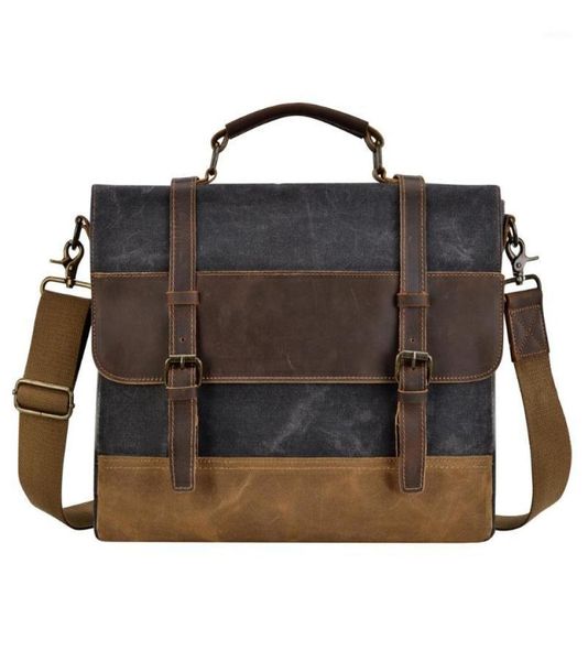 

imido mens messenger bag 156 inch waterproof canvas leather waxed canvas briefcase vintage leather computer lapbag satchel17194110