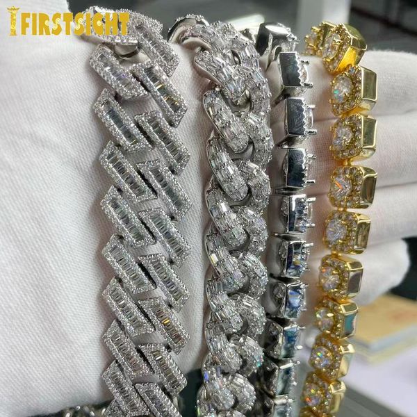 

necklaces iced out bling 19mm baguette cz heavy chunky cuban link chain necklace silver color 5a zircon choker hip hop men women jewelry