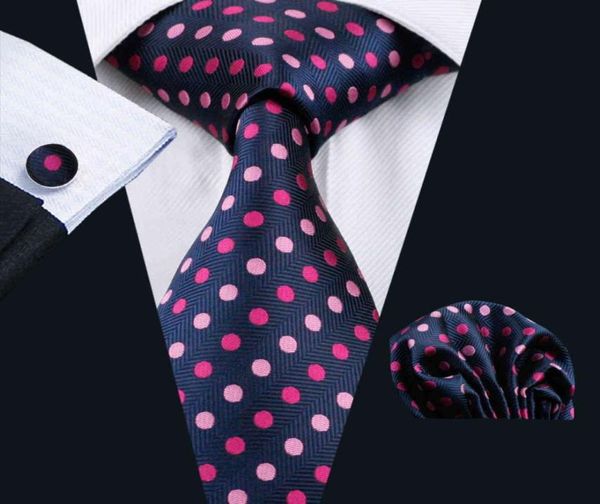 

pink purple dot style silk tie hankerchief cufflinks set jacquard woven mens necktie set business work formal meeting leisure n077490330, Black;blue