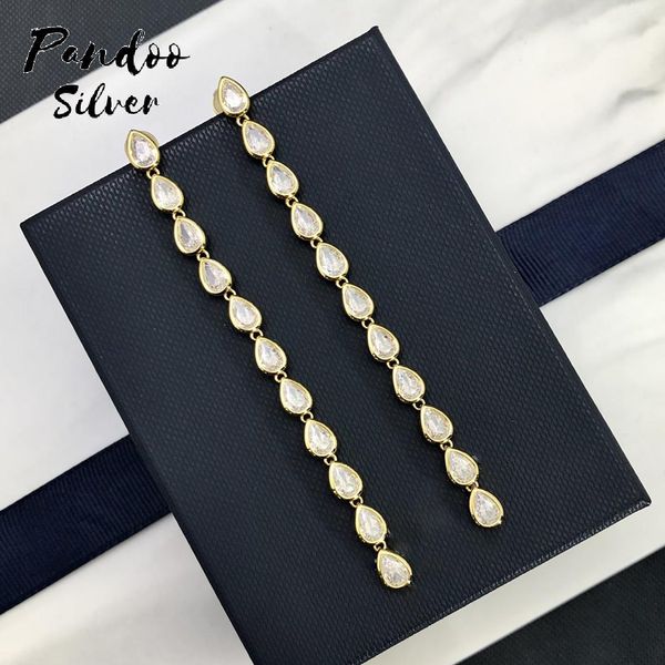 

stud fashion charm sterling silver original jewelry soleil long drop earrings for women pear shaped luxury gift with, Golden;silver