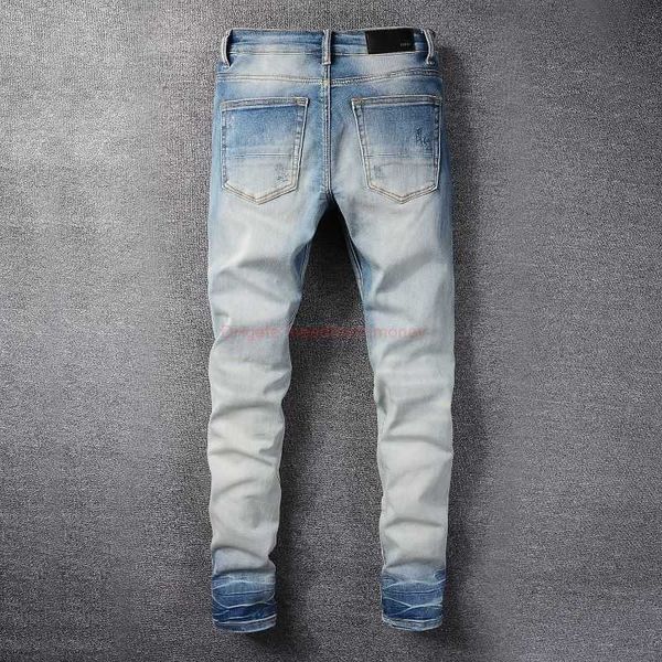 

designer clothing amires jeans denim pants amies 831 high street new fashion blue personality letter paint dotted hole jeans mens slim fit p