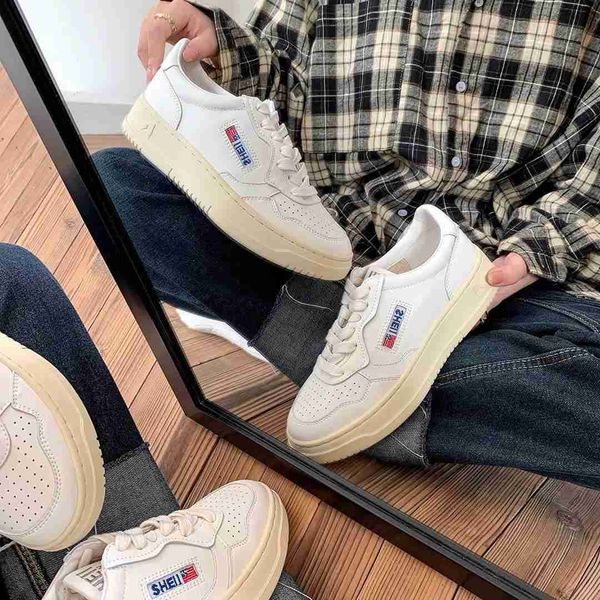 

seoul schoolgirl~genuine leather thick sole sports casual little white women's board shoes