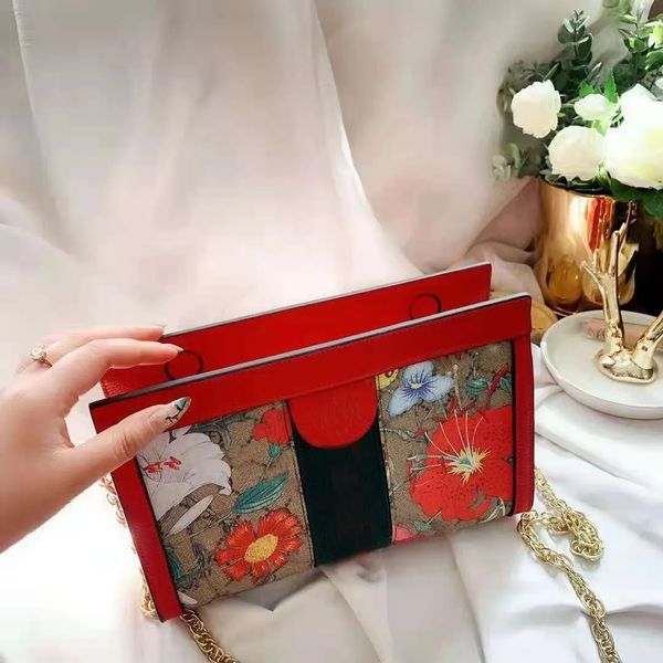 

designer design brand classic flower clip chain bag fashion versatile size 25cm x 17cm, Black;red