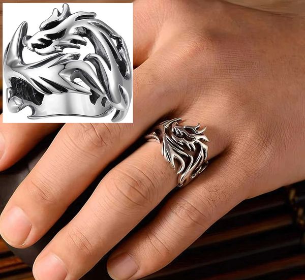 

viking dragon scales ring masculinity unique norse stainless steel jewelry antique silver hollow powerful amulet for men men's rings wo, Golden;silver