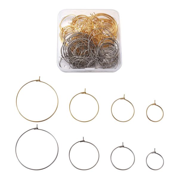 

huggie 1 box stainless steel wine glass charms rings hoop earrings for diy jewelry making earring findings accessories decor, Golden;silver