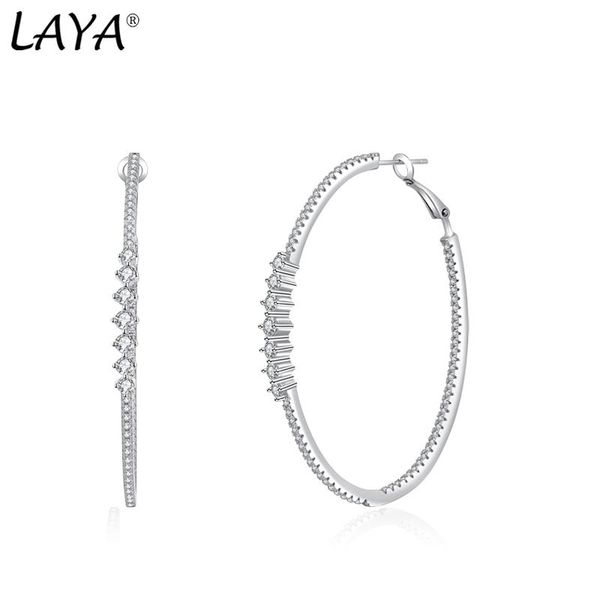 

huggie laya 925 sterling silver shining zircon 55mm long dangle hoop statement earrings for women original luxury jewelry 2022 trend, Golden;silver