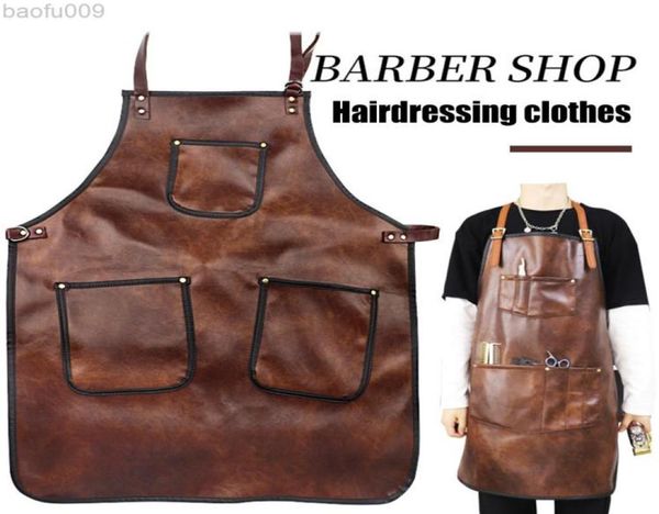 

leather aprons professional hairdressers denim apron for men salon hairdresser retro multi pockets dyeing and cutting her bib l2205205158
