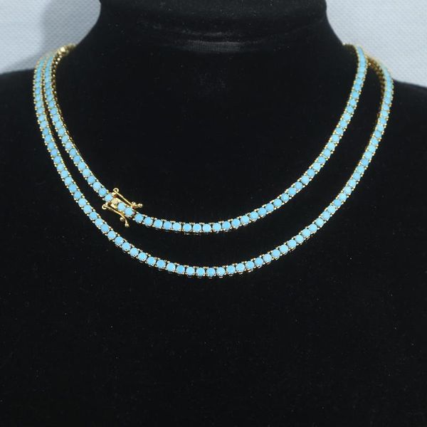 

necklaces 3mm rainbow cz necklace green turquoises stone tennis chain choker jewelry micro pave gold color fancy women jewelry drop ship, Silver