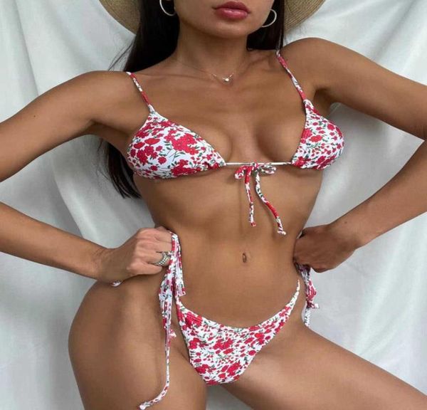

floral print bikini 2021 biquini string swimsuit high cut bikini set bathing suit women swimwear high waist bikinis beach8153622