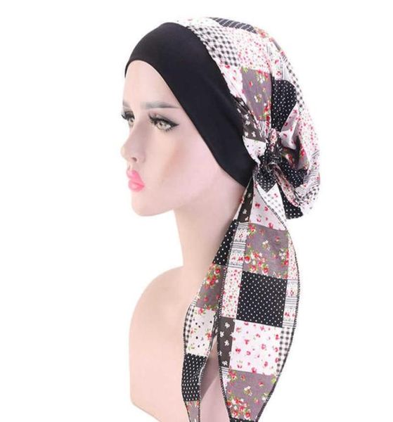 

2020 fashion printed chiffonwomen inner hijabs caps muslim head scarf turban bonnet ready to wear ladies wrap under hijab cap x0808799873, Blue;gray