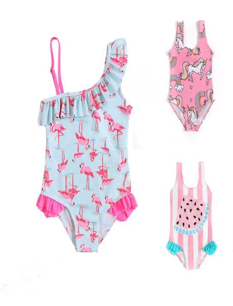 

25 styles kids onepieces swimwear cartoons unicorn flamingo watermelon swimsuits kid bikini ruffle beach sport bathing suits 2404964, Black