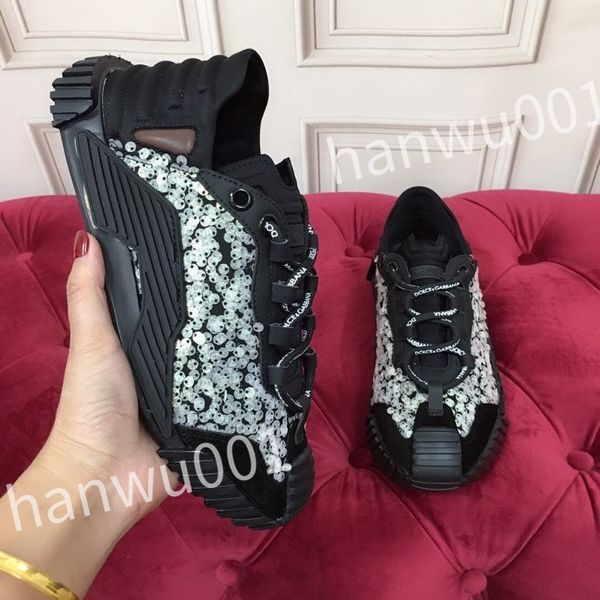 

luxury designer fashion mens casual shoes striped vintage shoe vintage trainers lace-up platform sneaker, Black