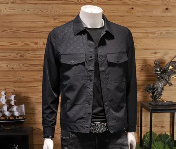 

jacket men's 2022 new european solid color jacket men's spring and autumn lapel dark print trendy brand light luxury, Black;brown
