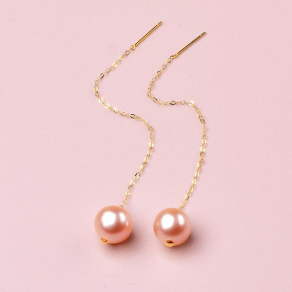 

knot nymph real 18k gold earrings natural freshwater pearl long pink 78mm au750 brand jewelry women's gift party, Silver