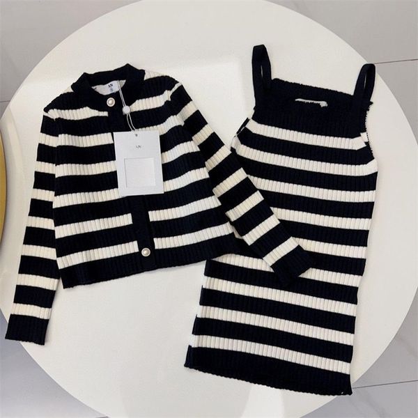 

Designer Baby Girls Clothing Children Long Sleeve Knitted Dress Set Classic Brand Clothes Spring Kids Spring Dress Set Luxury Letter Clothes, Khaki