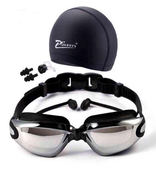

swim goggles with cap ear plug nose clip suit professional swimming glasses antifog pu hat waterproof swim eyewear y2204282275973