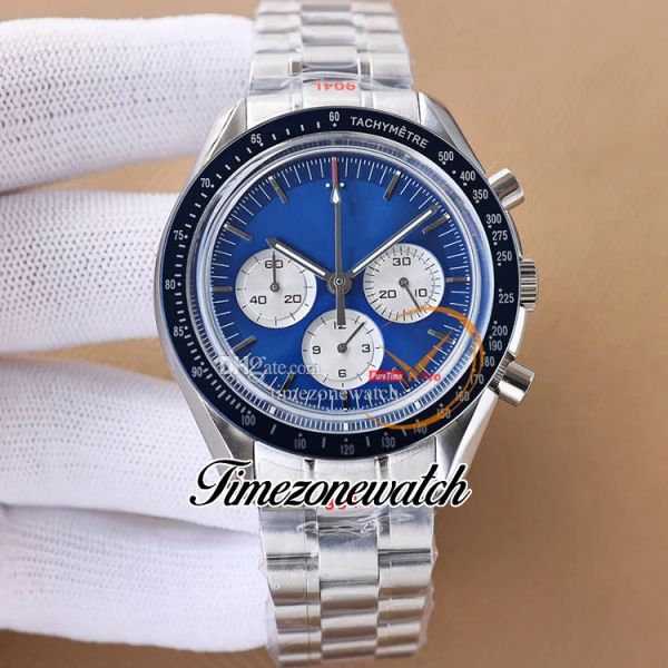 

new 44mm 522.30.42.30.03.001 vk quartz chronograph mens watch blue dial white subdial stainless steel bracelet satch gents watches twom time, Slivery;brown