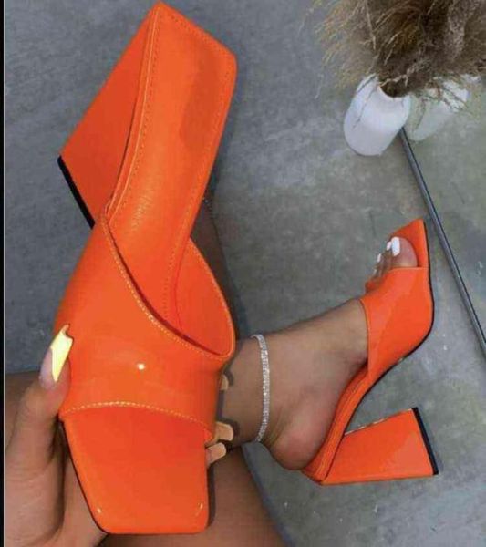 

sandals shoes new square toe high heels fashion transparent big chunky heeled sandals women slippers 2203185970091, Black