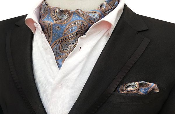 

linbaiway men suits ascot tie set for man cravat ties handkerchief floral paisley pocket square wedding custom logo neck3959820, Blue;purple