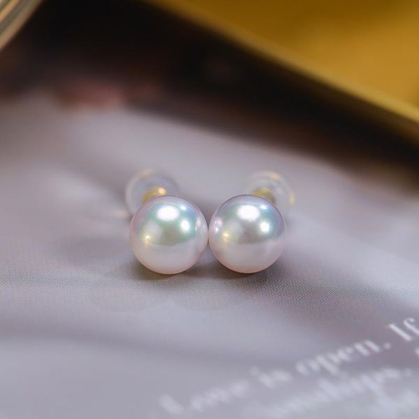 

knot real 18k gold earrings for women natural akoya pearl stud earrings wedding gift au750 yellow gold earrings jewelry fine, Silver