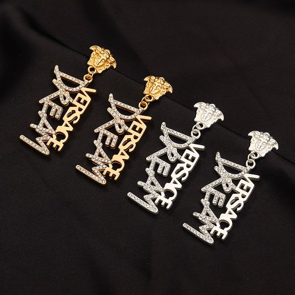 

new design basilisk medusa pendant women's dream letter shiny ear studs earring titanium steel 18k gold plating ladies ear hoops design, Silver