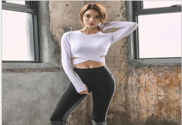 

yoga longsleeved tshirt women039s umbilical cordexposed crossquickdrying sportswear longsleeved leisure sports longsle4894379, White;black