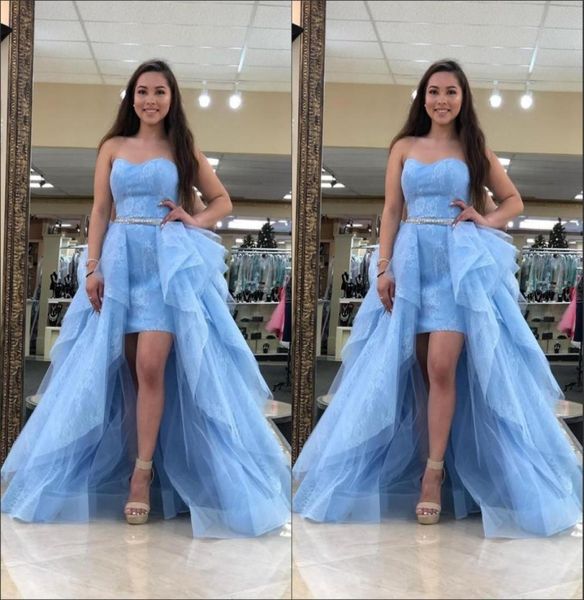 

light sky blue lace prom dresses ball gown detachable train ruffles beaded sashes strapless sweet 16 dress evening gowns party for6862737, Black