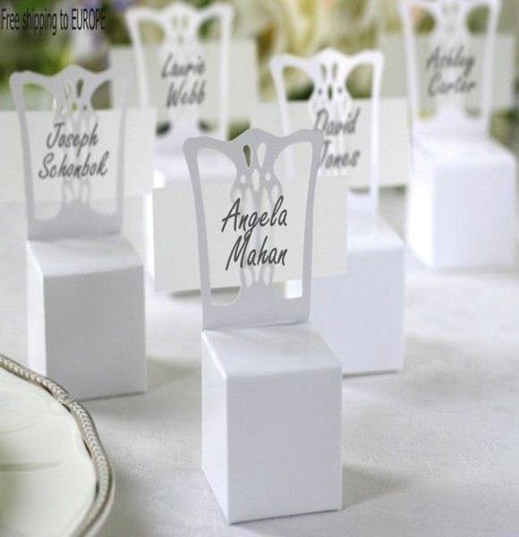 

simple and elegant white wedding candy boxes chocolate box white chair gift boxes with blank name cards 250pcslot 3702254