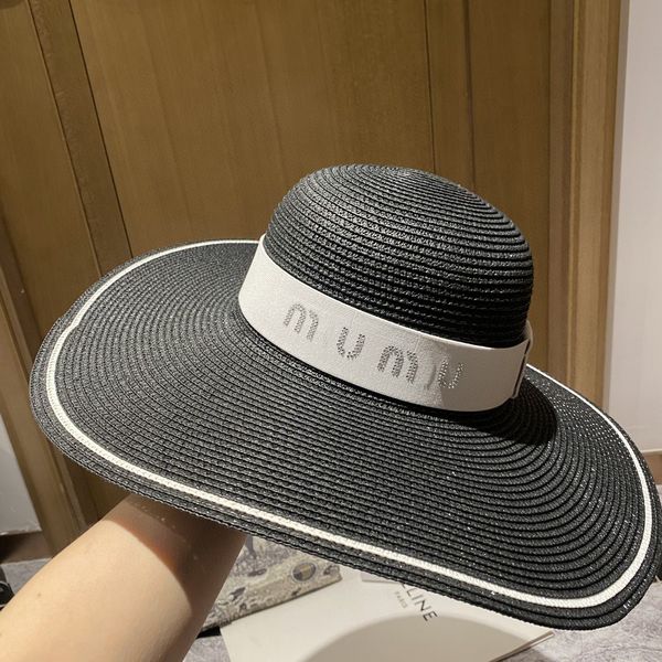 

summer minimalist miu letter designer beanie cap flat hat women couple fashion straw hat street sun protection hat, Blue;gray