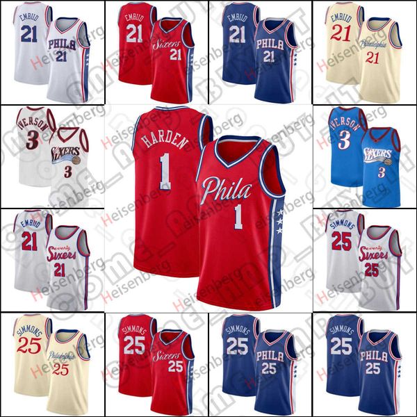 

1 james 76 harden joel 21 embiid jersey basketball allen 3 iverson ben 25 simmons julius 6 erving jerseys 2022 uniform, Black;red