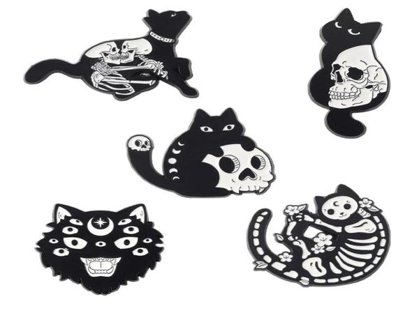 

gothic cat enamel pin skull skeleton witch cats badge brooch lapel pins denim jeans shirt bag punk jewelry gift for friends4200594, Blue