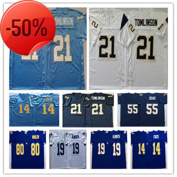 

men college vintage american football jerseys 21 ladainian tomlinson 14 dan fouts 19 lance alworth 55 junior seau 80 kellen winslow stitched, Black;red