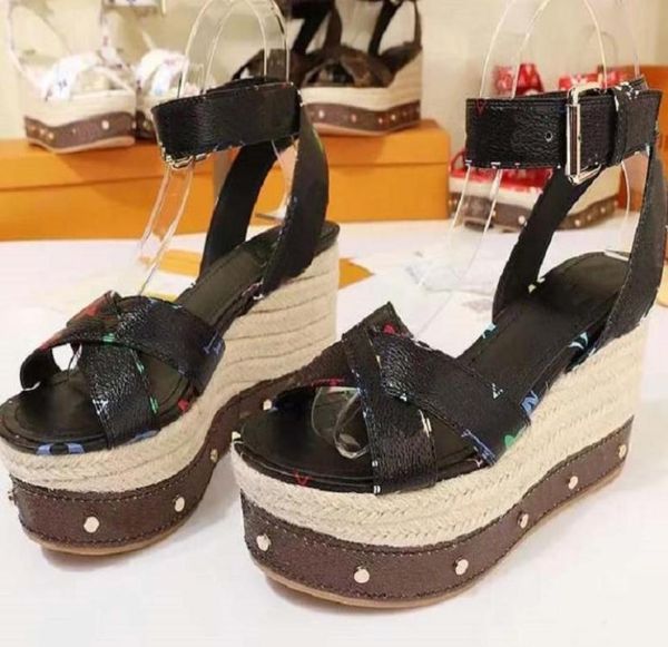 

spring wedge sandals classics slippers summer flat sandals slides fashion leather beach shoes sh02 l012241247, Black