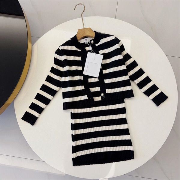 

designer baby kids casual set luxury childrens dresses sets girls letter clothes long sleeve dress set fashion childrens suit striped knit d, White