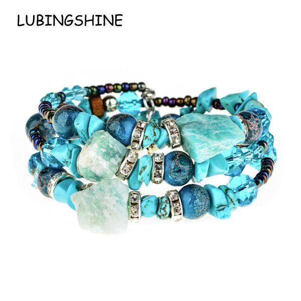 

bangle lubingshine woman boho multilayer beads charm bracelets vintage resin stone adjustable bracelets bangles ethnic jewelry, Black