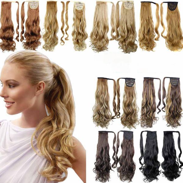 

21 inch long curly hair velcro horsetail women chemical fiber extensions available in many styles supporting customization, Black