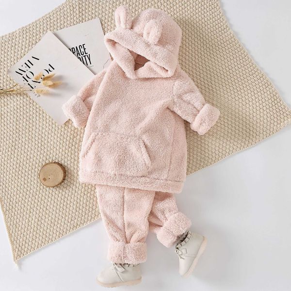 

2022 warm winter baby boy girl thicken pure color pajamas set flannel fleece toddler sleepwear kids home suit 5zoy, White