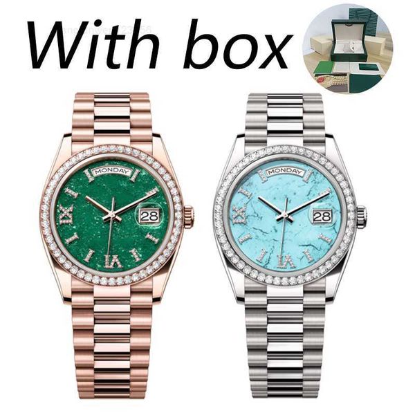 

st9 mens watches with diamond 40mm date automatic machine 36mm ladies watch gold 904l stainless steel strap sapphire hidden folding buckle w, Slivery;black