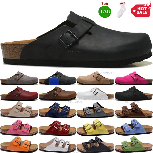 

birkens tock designer sandals boston clogs slippers bston bostons clog plate-forme casual sliders leather bag head pull cork mens womens fis, Black