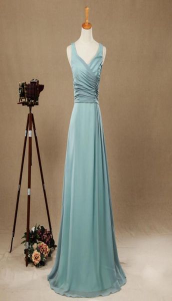 

elegant dusty blue bridesmaid dresses women ruched prom dresses chiffon floor length straps vneck evening dresses6544300, Red