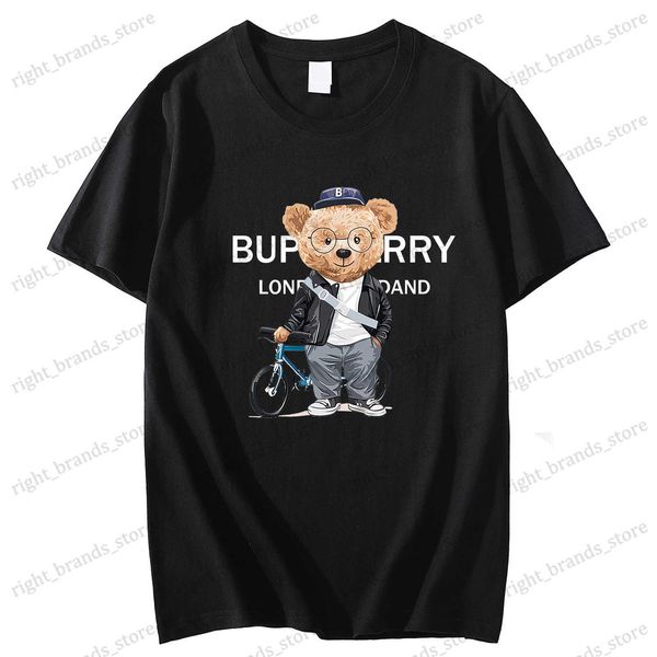

men's t-shirts 2023 design bicycle bear t-shirt men's boysshort sleeve tee street pure cotton high-quality summer oversized coat m, White;black